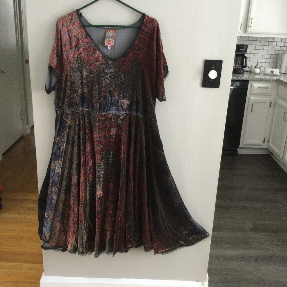 Johnny Was Multicolor Velvet Midi Dress - Blue & Red